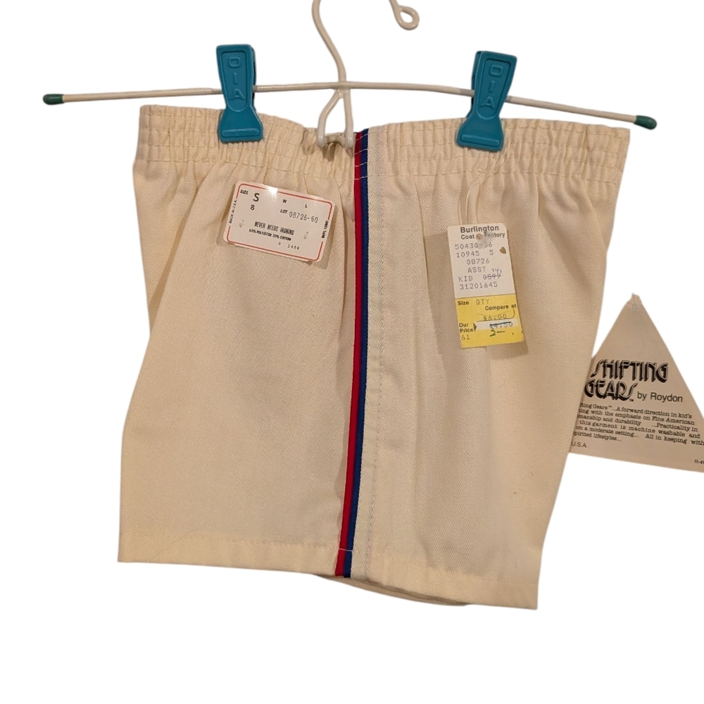 70s 80s Vintage Kids Cream‎ Striped  Athletic Shorts Size 8 NWT Summer